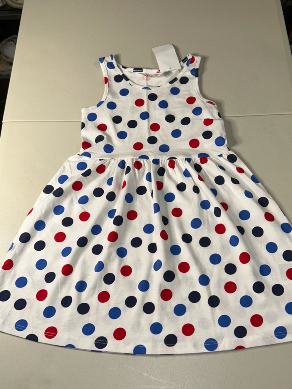 H&M White Sleeveless Dress with Red, Blue & Navy Polka Dots